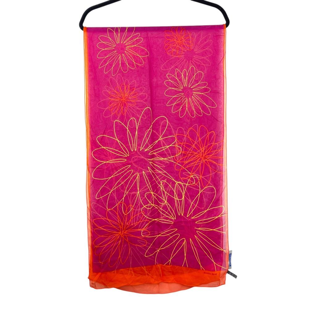 Austin Reed Silk Scarf Women's Floral Print Orange Pink Italy 61"x17" Vintage